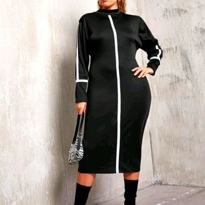 Contrast Binding Mock Neck Dress